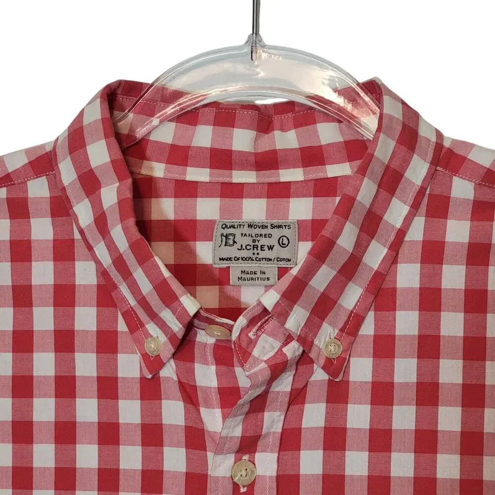 J.Crew Red White Check Cotton Button Front Long Sleeve Shirt L Preppy Casual